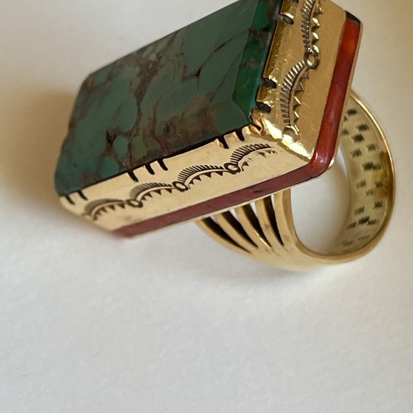 Native American Navajo Ray Morton Whirling Wind 18K Turquoise Ring - Picture 4 of 16